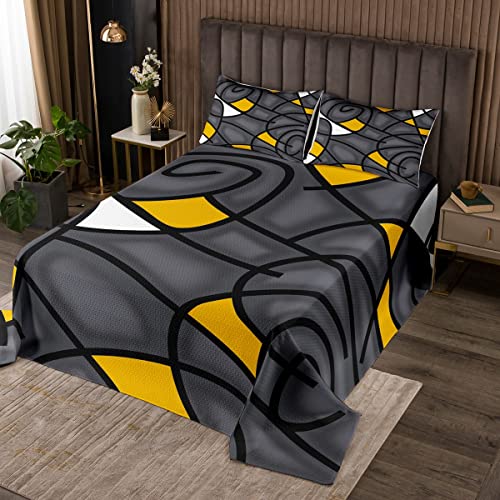 Loussiesd Schwarz Weiß Strudel Steppdecke Kinder Abstrakte Geometrie Bettüberwurf für Damen Herren Grau Gelb Trippy Geometrische Tagesdeck 220x240cm Wohndecke Ultra weich Raumdekor von Loussiesd