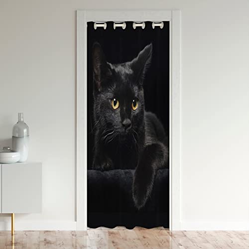 Loussiesd Schwarzer Katzen-Türvorhang für Tür, Privatsphäre, niedliches Kätzchen, Haustierschrank, Türabdeckung, Vorhang für Schlafzimmer, Wohnzimmer, isolierter Thermovorhang, 106x203 cm, 1 Panel von Loussiesd