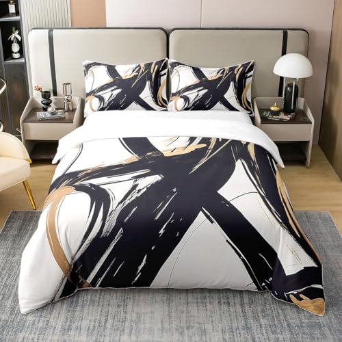Loussiesd Schwarzes Gold Abstrakte Kunstlinie 100% Baumwolle Bettwäsche Set 155x220cm Moderner geometrischer Druck Betten Set für minimalistische Tintenlinie Bettbezug Set für Zuhause Loussiesd Schwarzes Gold Abstrakte Kunstlinie 100% Baumwolle Bettwäsche Set 155x220cm Moderner geometrischer Druck Betten Set für minimalistische Tintenlinie Bettbezug Set für Zuhause von Loussiesd