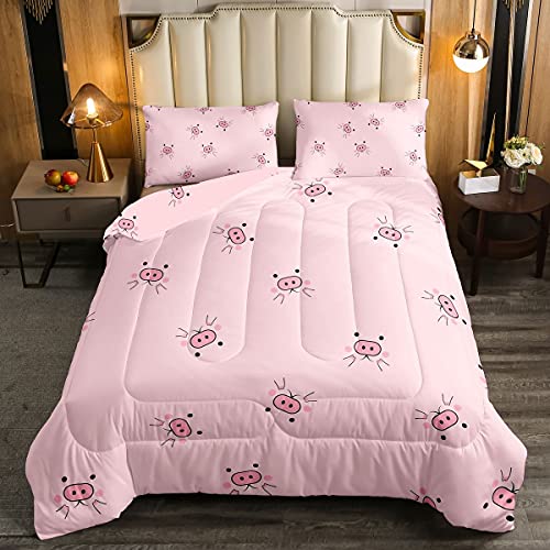 Loussiesd Schwein Bettdecke 155x220cm Rosa Mädchen Niedlich Karikatur Schweine Winter Sommer Bettdecke für Kinder Jugendliche Damen Kawaii Zimmer Dekor Steppbett Atmungsaktiv Schön Bauernhof Animal von Loussiesd