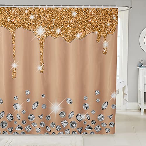 Loussiesd Silber Glitzer Duschvorhang 180x180cm (kein Glitzer) Bling Party Deko Badezimmer Stoff für Diamanten und Schmuck Khaki Duschvorhang Textil wasserdichte Vorhänge Stall Badewannen Deko von Loussiesd