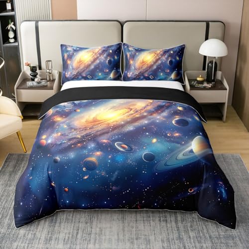 Loussiesd Solar System 100% Baumwolle Bettwäsche Set 135x200cm Außenraum Betten Set für Galaxy Space Bettbezug Set von Loussiesd