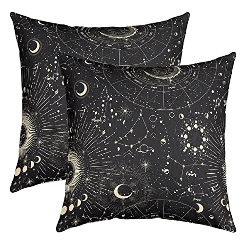 Loussiesd Sonne Moon Kissenbezüge 40x40cm 2er Set Boho Exotisch Kissenbezug Kissenhülle Sofakissen Sonnensystem Galaxie Astrologie Raum für Bett Auto Stuhl, Mehrfarbig 03 von Loussiesd