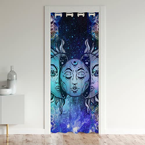 Loussiesd Sonne und Mond Schrank Vorhang für Innentür Raumteiler Böhmisch Style Blau Türvorhang 132x203cm Tür Privatsphäre Psychedelic Hippie Verdunkelung Verdunkelungsvorhang Cosmic Celestial von Loussiesd