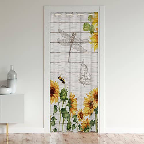 Loussiesd Sonnenblume Schrank Vorhang für Innentür Raumteiler Gelb Blumen und Bee Türvorhang 106x203cm Tür Privatsphäre Schmetterling Libelle Verdunkelung Verdunkelungsvorhang Botanische Zweige Natur von Loussiesd