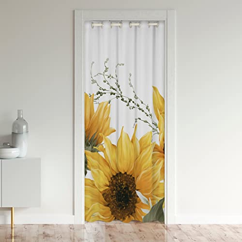 Loussiesd Sonnenblume Türvorhang 132x203cm für Tür Privatsphäre Wassercolor Botanische Zweige Schrank Vorhang für Innentür Raumteiler für Floral Verdunkelung Verdunkelungsvorhang Natur von Loussiesd