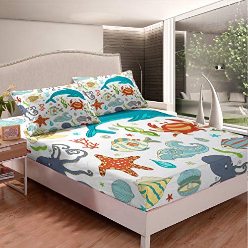 Loussiesd Spannbetttuch für Kinder Delphin Karikatur Seepferdchen Krake Bettlaken Set für Jungen Mädchen bunt Meerestiere Spannbettlaken 90x200cm Dekoration mit Meeresmotiven Loussiesd Spannbetttuch für Kinder Delphin Karikatur Seepferdchen Krake Bettlaken Set für Jungen Mädchen bunt Meerestiere Spannbettlaken 90x200cm Dekoration mit Meeresmotiven von Loussiesd