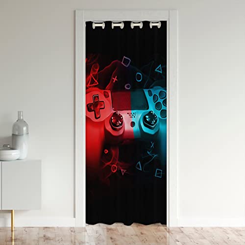 Loussiesd Spiel Dekor Schwarzout Vorhangs Fenster Gaming Behandlungen Türvorhang 106x203cm Zimmer Verdunkelung Blau Rot Gamepad Schwarzout Vorhangs für Türen mit Fenster von Loussiesd