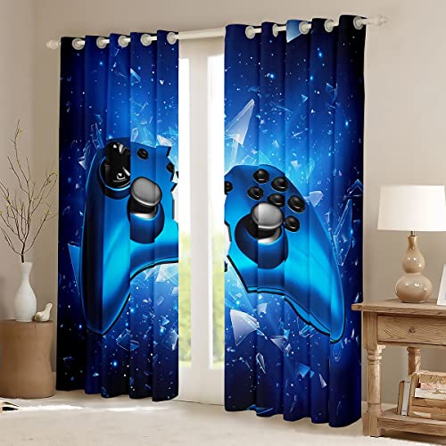 Loussiesd Spiele Fenstervorhang JungenSchlafzimmer Dekor Videospiel Vorhang Blickdicht Vorhänge Dekor 245x140cm Spielen Zimmer Gebrochenes Spielpad Fragment Vorhang 2er-Pack Blau von Loussiesd