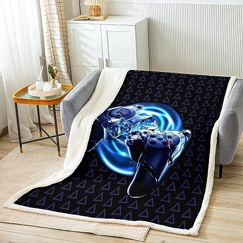 Loussiesd Spiele Wohndecke Modern Spieler Kuscheldecke für Kinder Jungen Video Spiele Gamepad Decke 150x200cm Spiel Geometrische Muster Dekor Schlafzimmer Kollektion Flanell Fleecedecke von Loussiesd