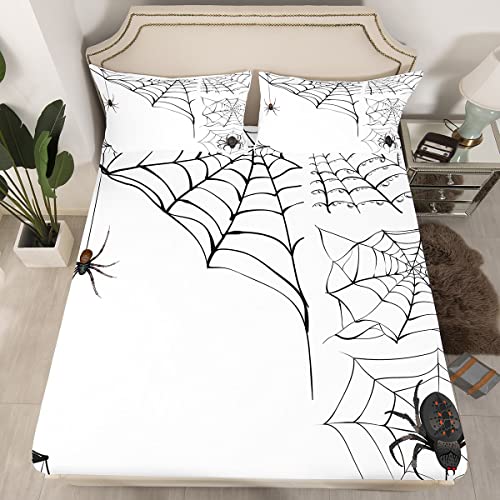 Spinnen Spannbetttuch Halloween Thema Spannbettlaken 140x200cm für Jungen Mädchen Spinnennetz Dekor Bettlaken Set Süßes oder Saures Schlafzimmer 2 STK von Loussiesd