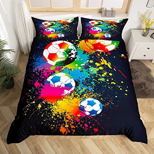 Loussiesd Sport-Bettwäsche-Set für Mädchen, Jungen, Kinder, Fußball-Bettwäsche und Leinen, Sportspiele, Bettbezug-Set, leuchtend leuchtende Fußball-Tagesdecke, Bezug, Einzelbett-Bettwäsche-Kollektion von Loussiesd