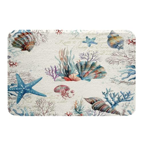 Loussiesd Starfish Strand Badteppiche Coastal Strand Ozean Badematte 50x80cm für Kinder Blaugrün Blau Badezimmerteppich Ultra Weich Dekor Ozean Marine Badvorleger von Loussiesd