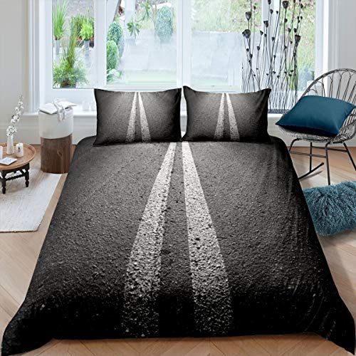 Loussiesd Straße Bettwäsche Set 155x220cm für Mädchen Jungen Kinder Autobahn Muster Betten Set Retro Stil Bettbezug Set Dekor Modern Grey Design Bettwäsche Kollektion 2 STK Loussiesd Straße Bettwäsche Set 155x220cm für Mädchen Jungen Kinder Autobahn Muster Betten Set Retro Stil Bettbezug Set Dekor Modern Grey Design Bettwäsche Kollektion 2 STK von Loussiesd