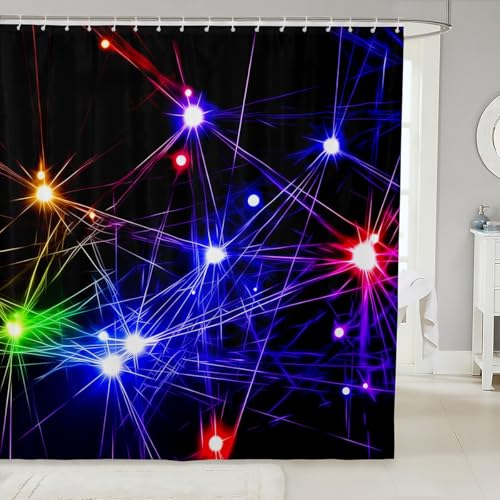 Loussiesd Streifen Linie Duschvorhang 180x210cm für Kinder Mädchen Jungs Moderne abstrakte Kunst Duschvorhang Neon Licht Streifen Duschvorhang Textil von Loussiesd