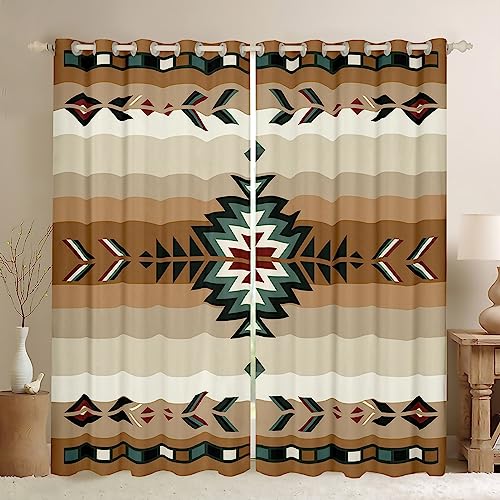 Loussiesd Südwest Native Design Fenstervorhang 245x140cm Südwestern Geometrisch Blickdichte Vorhänge für Kinder Tribal Vorhänge Beige Vorhänge Zimmer Dekor Vorhänge für Schlafzimmer Wohnzimmer von Loussiesd