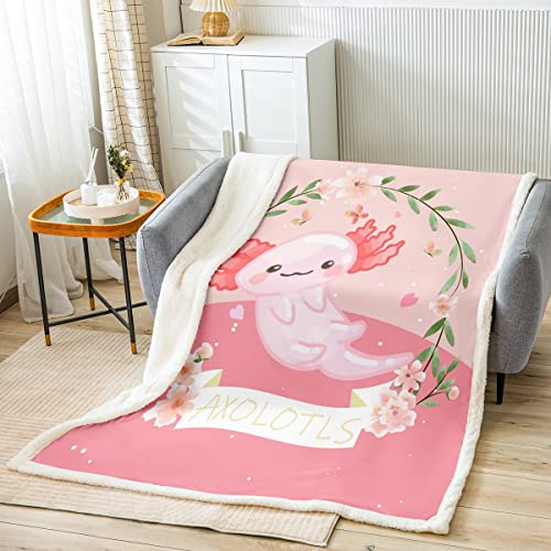 Loussiesd Süß Axolotl Decke 130x150cm Mädchen Axolotl Kuscheldecke für Sofa Karikatur Salamunder Wohndecke Ozean Leben im Meer Schlafzimmer Dekor Flanell Fleecedecke von Loussiesd