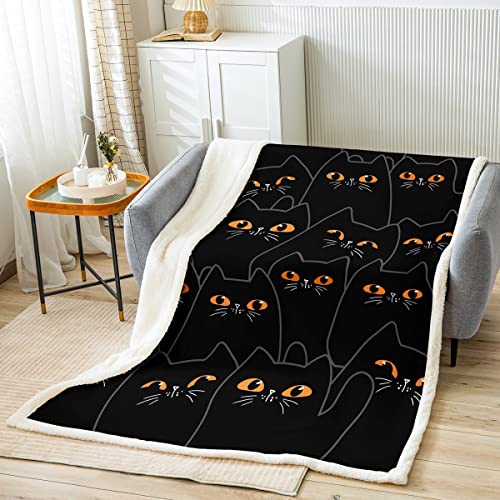 Loussiesd Süß Black Katze Wohndecke Karikatur Kitten Decke 130x150cm für Sofa Kawaii Black Katze Kuscheldecke Tier Schlafzimmer Dekor Flanell Fleecedecke von Loussiesd