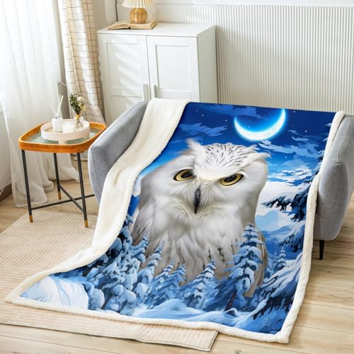 Loussiesd Süße Eule Kuscheldecke Weißer Vogel Decke 150x200cm für Kinder Jungen Mond Sterne Schnee Bäume Wohndecke 3D Wild Tier Gedruckt Blau Zimmer Dekor Flanell Fleecedecke Loussiesd Süße Eule Kuscheldecke Weißer Vogel Decke 150x200cm für Kinder Jungen Mond Sterne Schnee Bäume Wohndecke 3D Wild Tier Gedruckt Blau Zimmer Dekor Flanell Fleecedecke von Loussiesd