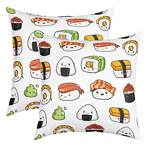 Loussiesd Sushi Muster Kissenbezüge Japanischer Stil Kissenbezug 40x40cm für Sofa Bett Auto Stuhl Essen Thema Dekokissen Niedlicher Cartoon Japanisches Sushi Schlafzimmer Kissenhülle Kopfkissenbezug von Loussiesd