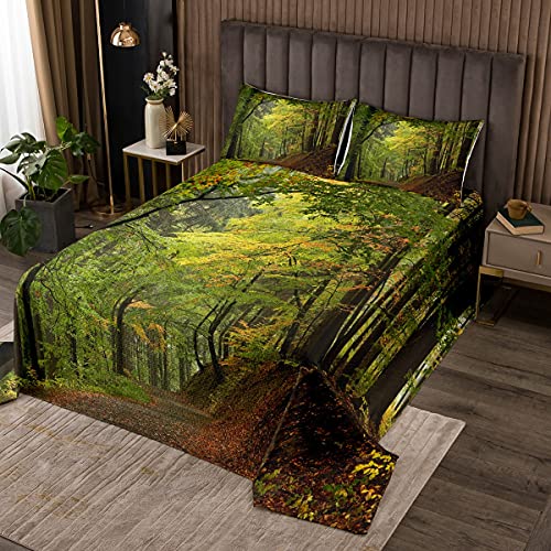 Loussiesd Tagesdecke 170x210cm Wohndecke Wald Wild Tiefer Berg Natürlich Pflanze Grün Bettüberwurf für Jungen Mädchen Mikrofaser Steppdecke mit Reißverschluss und 1 Kissenbezug von Loussiesd