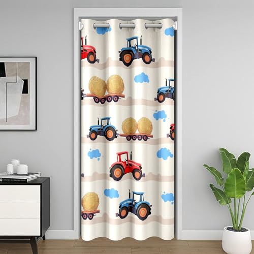 Loussiesd Traktor Türvorhang 86x203cm Maschinenfahrzeug Vorhang Cartoon Auto Transportfahrzeug Vorhang Bauernhof Transportfahrzeug Vorhang Kinder Jungen Mädchen Isolierter Wärmevorhang von Loussiesd