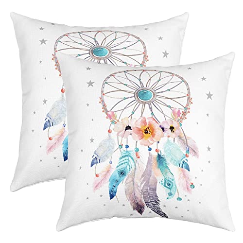 Loussiesd Traumfänger Kissenbezug Boho Traumfänger Kissenhülle 45x45cm Böhmischer Stil Dekokissen für Schlafzimmer Wohnzimmer Blumen Hippie Feder Kissenbezüge 2er Set Couch Sofa Zierkissenbezüge von Loussiesd