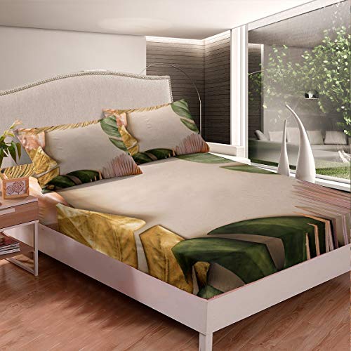 Loussiesd Tropische Blätter Spannbettlaken 160x200cm Blattmuster Bettlaken Set Botanisches Spannbetttuch für Jungen Mädchen Kinder Jugendliche rutschfeste Blattzweige Mit 1 Kissenbezug von Loussiesd
