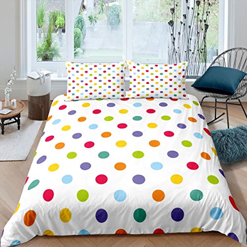 Loussiesd Tupfen Bettwäsche Set 135x200cm Bunte Kreise Betten Set Für Kinder Erwachsene Frauen Regenbogen Geometrie Bettbezug Set Mehrfarbige Punkte Schlafzimmer Dekor 2St von Loussiesd