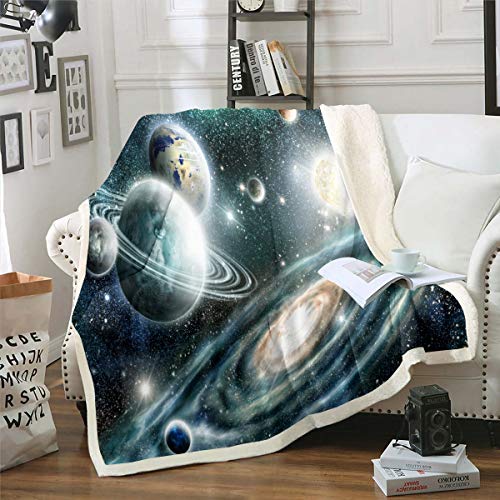 Loussiesd Universe Planet Kuscheldecke Weltraum-Decke für Jungen M?dchen Kinder Galaxis Wohndecke Fleckenresistent Sternenhimmel Raumdekor 150x200cm Wohndecke von Loussiesd