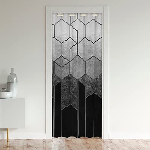 Loussiesd Waben Diamant Vorhang für Innentür Raumteiler Geometrisch Plaid Rectangle Sechseck Türvorhang 132x203cm Tür Privatsphäre Modern Marble Lattic Strukturiert Grid Stripes Schwarz Grau von Loussiesd