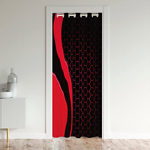 Loussiesd Waben Fenster Schwarze Vorhänge Sechseckig Türvorhang 106x203cm Raumverdunkelung Geometrischal Rot Bienenstock Schwarze Vorhänge für Vorhang für Innentür Raumteiler von Loussiesd