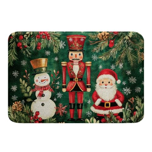 Loussiesd Weihnachten Badematte 50x80cm Nussknacker Badezimmerteppich Weihnachtsbaum Sport Badteppiche Absorbierender Duschvorleger Anti-Rutsch Grün Badvorleger von Loussiesd