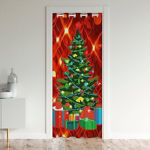 Loussiesd Weihnachten Baum Vorhang für Innentür Raumteiler für Schlafzimmer Frohe Weihnachten Isolierter Türvorhang Blickdicht Weihnachten Türvorhang 86x203cm Rot von Loussiesd