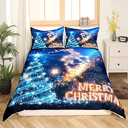 Loussiesd Weihnachten Bettw?sche 135x200cm Weihnachtsbaum Hirsch Druck Bettbezug Set Weihnachten Urlaub Bettw?sche Set Leichte Bettbezug für M?dchen Jungen Kinder Frauen Teens Schlafzimmer Dekor von Loussiesd