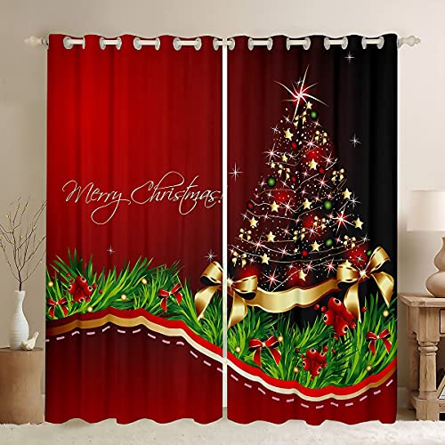 Loussiesd Weihnachten Fenstervorhang 260x140cm Bunte Glitzer Weihnachtsbaum Vorhänge Frohe Weihnachten Blickdichte Vorhänge für Jungen Mädchen Kinderzimmer Dekor Neujahr Feiertagsdeko von Loussiesd