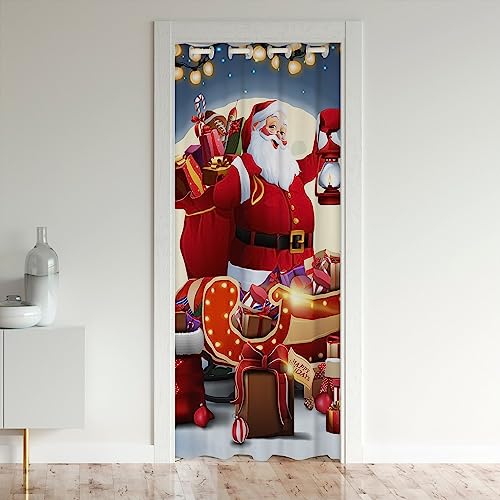 Loussiesd Weihnachten Türvorhang 106x203cm Santa Claus Vorhang für Innentür Raumteiler für Kinder Erwachsene Weihnachten Geschenk Vorhang für Innentür Raumteiler Frohe Weihnachten Vorhang Rot Dekor von Loussiesd
