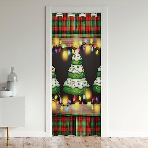 Loussiesd Weihnachten Vorhang für Innentür Raumteiler Türvorhang 106x203cm Weihnachten Baum Plaid 30%-50% Raumverdunkelung Schwarzout Isolierter Wärmevorhang Cartoon Weihnachten Muster Dekor Bunt von Loussiesd