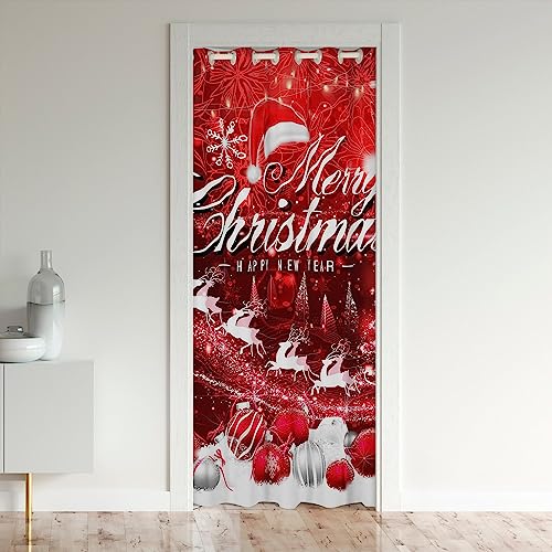 Loussiesd Weihnachten Vorhang für Innentür Raumteiler Türvorhang 132x203cm Weihnachten Schneeflocke Weihnachten Elk Dekor Vorhang für Innentür Raumteiler Rot Frohes neues Jahr Vorhang von Loussiesd