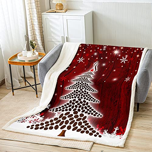 Loussiesd Weihnachtsbaum Kuscheldecke Weihnachten Schneeflocke Wohndecke für Kinder Frohes Neues Jahr Dekoration Decke 150x200cm Rotes Brett Helles Raumdekor Flanell Fleecedecke von Loussiesd