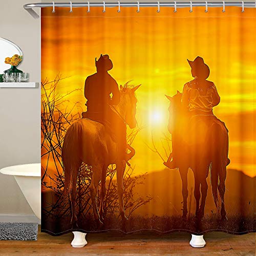 Loussiesd Western Cowboy Duschvorhang Textil Jugendliche Wilder Westen Themed Cowboy Dusche Vorhang Retro Cowboy Stil Dekor Badezimmer Duschvorhang 180x180cm Braun Wasserdichtes von Loussiesd