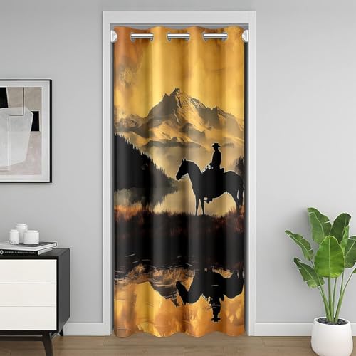 Loussiesd Wilder Westen Türvorhang 132x203cm Rodeo Cowboy Stil für Kinder Mädchen Jungs Erwachsene Vintage Retro Isolierter Wärmevorhang Vorhang natürliche Landschaft Zimmer Divider von Loussiesd
