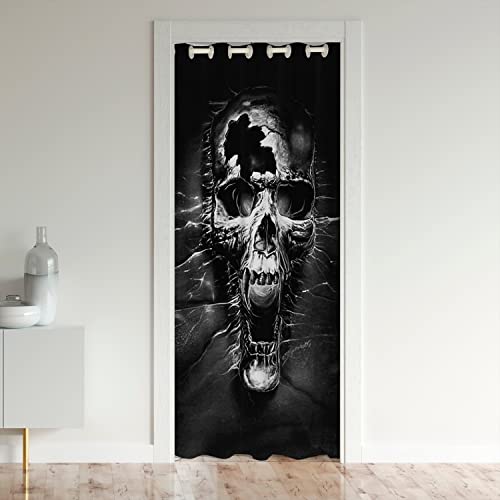 Loussiesd Zuckerschädel Türvorhang 132x203cm für Tür Privatsphäre Gotik Skull Schrank Vorhang für Innentür Raumteiler Halloween Raum Verdunkelung Isolierter Wärmevorhang von Loussiesd