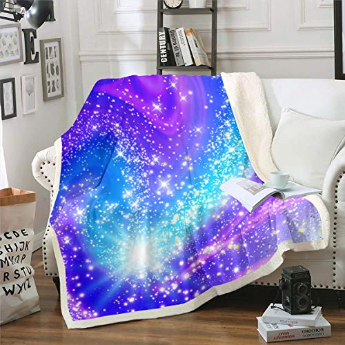 Mädchen Galaxis Decke 150x200cm für Tochter Frauen Blau Lila Sternenhimmel Kuscheldecke Chic Luxus Milchstraße Wohndecke Glitzer Weltraum Thema Raumdeko von Loussiesd