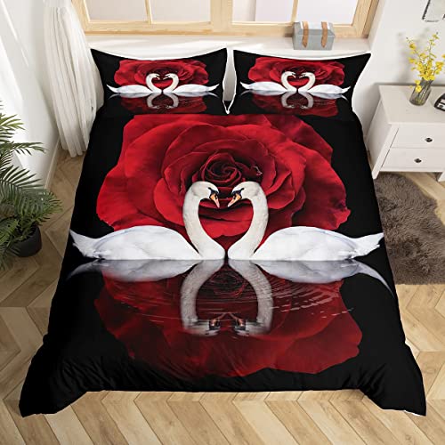 Mädchen Weiß Swan Bettbezug Set Rot Rose Blume Betten Set Für Kinder Erwachsene Vogel 3D Tier Gedruckt Bettwäsche Set 200x200cm Romantisch Tierwelt Ultra weich Zimmerdekoration Reißverschluss Mädchen Weiß Swan Bettbezug Set Rot Rose Blume Betten Set Für Kinder Erwachsene Vogel 3D Tier Gedruckt Bettwäsche Set 200x200cm Romantisch Tierwelt Ultra weich Zimmerdekoration Reißverschluss von Loussiesd