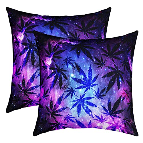 Marihuana Blatt Kissenbezug 45x45cm Teens Cannabis Galaxy 2er-Set Kissenbezug Marihuana Weed Blatt Dekokissen Sanft Chic Lila Blau Sofakissen Couchkissen Bett Auto Stuhl Garten Decor von Loussiesd
