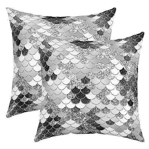 Meerjungfrau Waagen Kissenbezüge 40x40cm 2er Set Kissenbezüge Weich Kinder Fische Waagen Dekorative Sofa Glitzer Kissenbezug Kissenhülle Silver Dekokissen Dekor Pastellfarben Sofakissen Couchkissen von Loussiesd