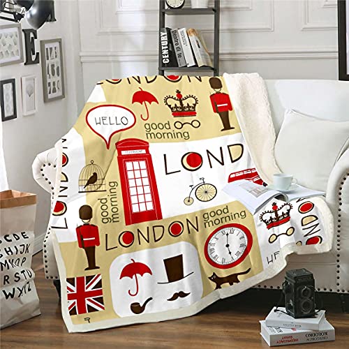 Modernes Stadtbild Wohndecke London Thema Kuscheldecke Retro Telefonzelle Decke 150x200cm für Kinder Mädchen Jahrgang Britische Alte Zeitung Flanell Fleecedecke Zimmer Dekor von Loussiesd