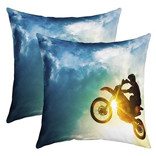 Motocross Rider Kissenbezüge 40x40cm für Jungen Motocross Rider Kissenhülle Racing Motocross Rider 2er Set Kissenbezüge Kissenbezug Dekor Motocross Illustration Dekokissen Sofakissen Couchkissen von Loussiesd