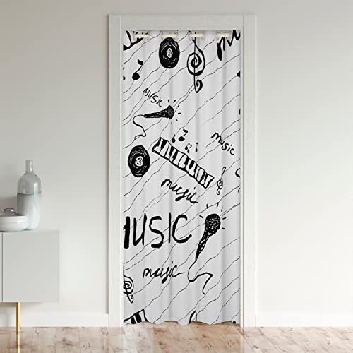 Musik Türvorhang 132x203cm Tür Privatsphäre Schwarz und Weiß Musik Note Schrank Vorhang für Innentür Raumteiler Musikal Verdunkelung Vorhang Retro Musik Schrank Vorhang für Innentür Raumteiler von Loussiesd